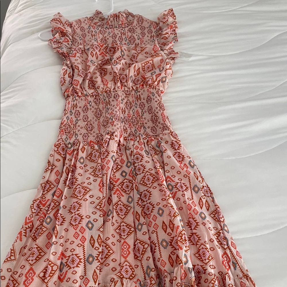 Aqua Red and Pink Patterned Maxi Dress